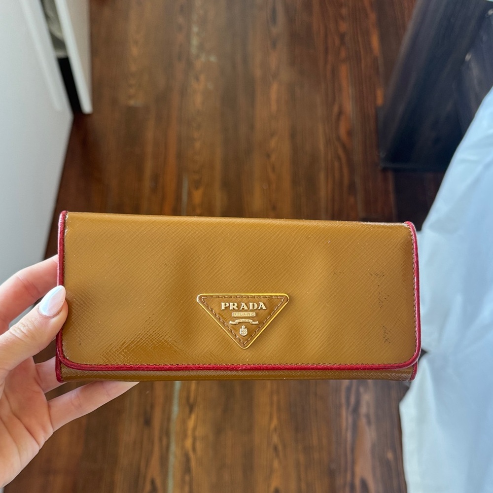 Prada Tan and Red Leather Wallet